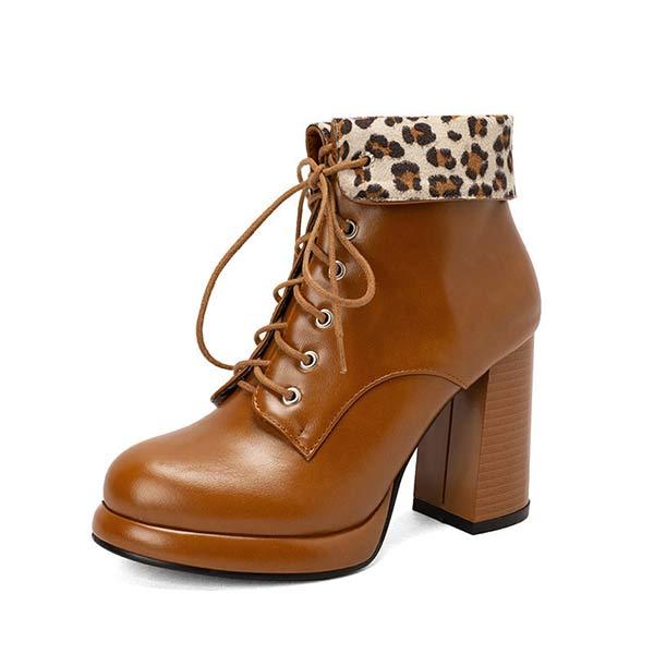 Women's Chunky Heel High Heel Front Lace-Up Ankle Boots 39671512C