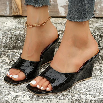 Women's Fashion Square Toe High Heel Slippers 97565443C