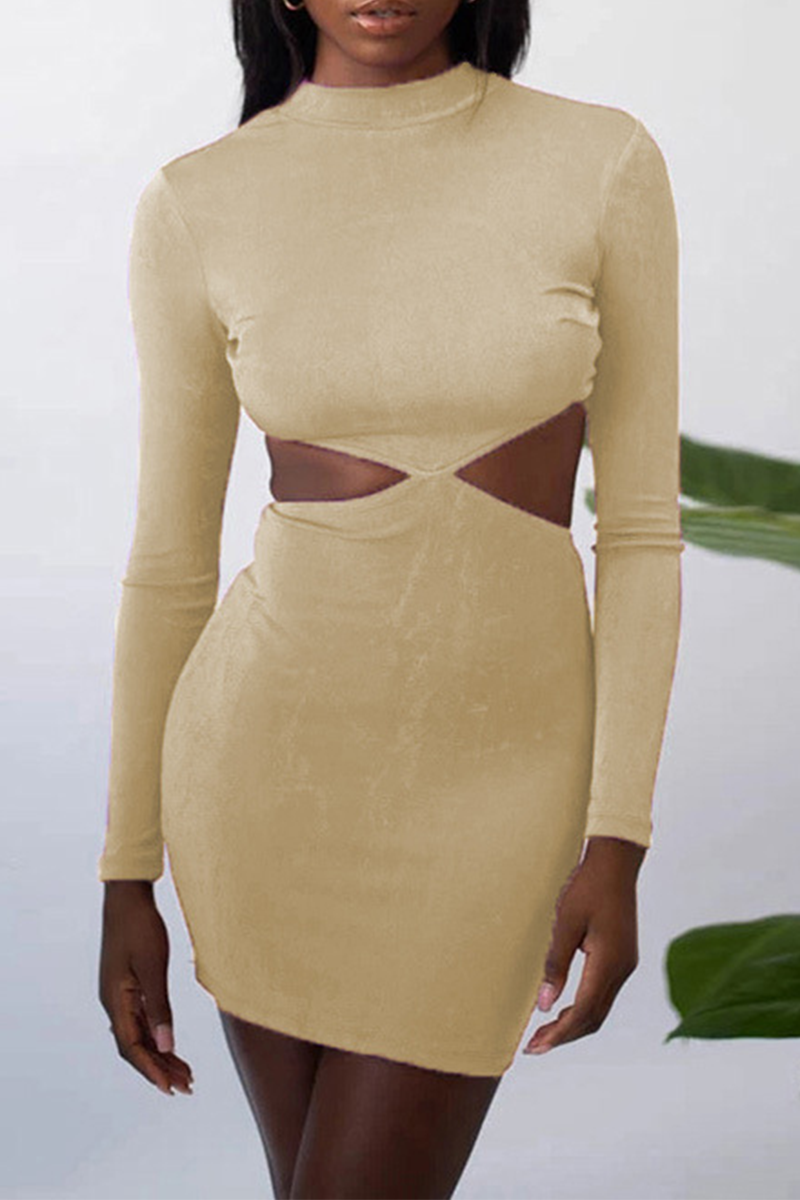 Sexy Solid Hollowed Out Half A Turtleneck Pencil Skirt Dresses