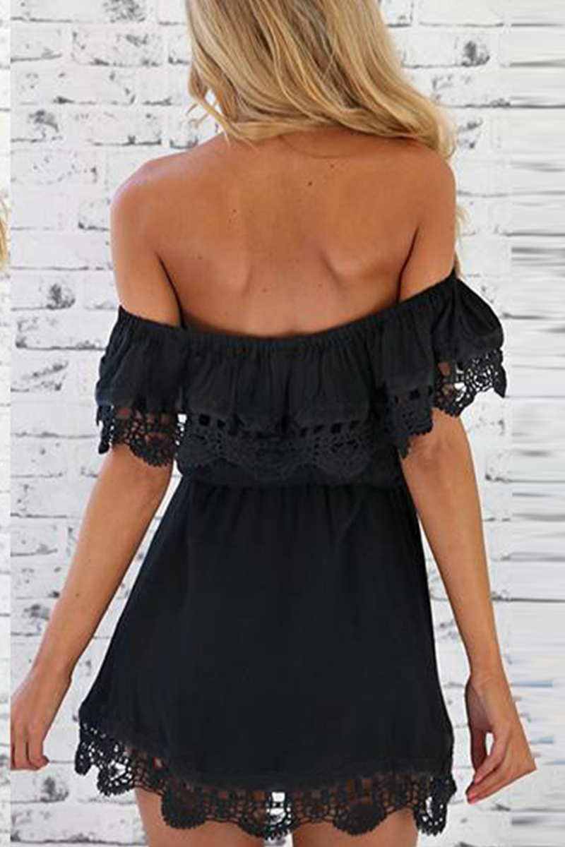 Casual Solid Split Joint Off the Shoulder Cake Skirt Dresses