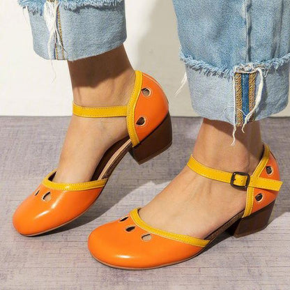 Women's Comfy Buckle Strap Pumps Low Heel Sandals