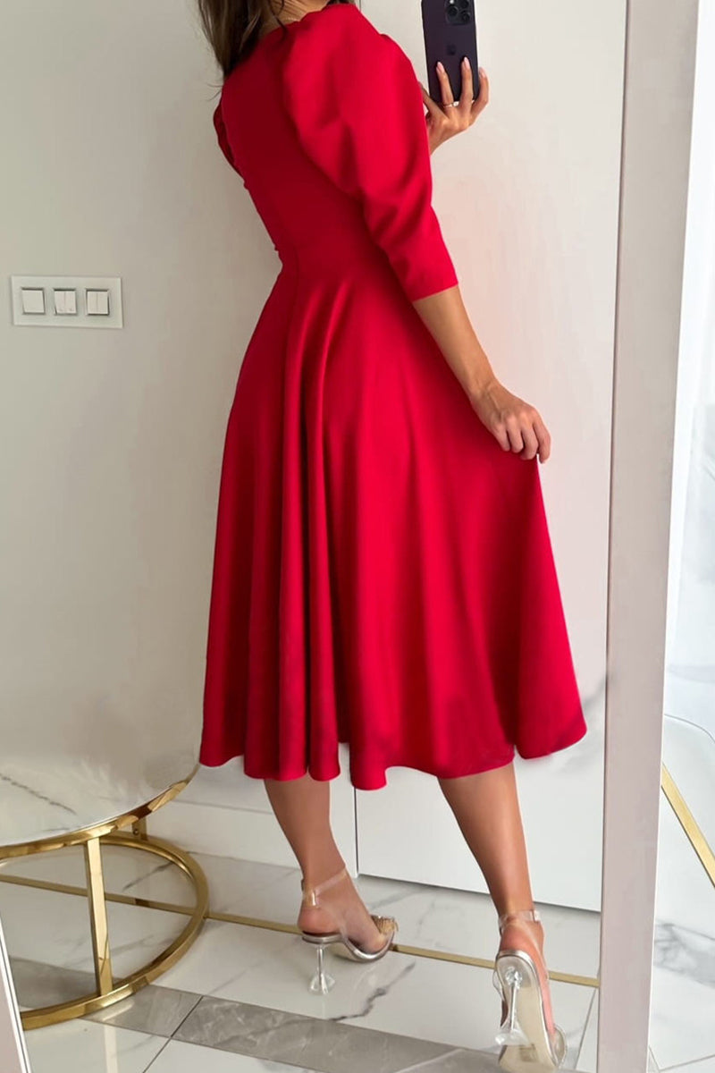 Sweet Elegant Solid Color V Neck A Line Dresses(4 Colors)