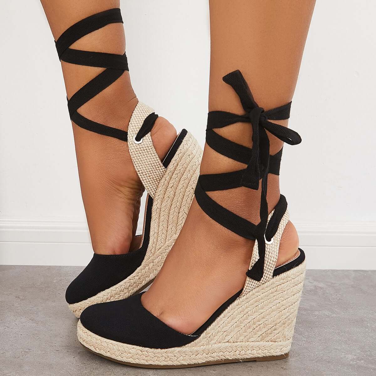 Lace up Espadrille Wedges Platform Heel Singback Sandals