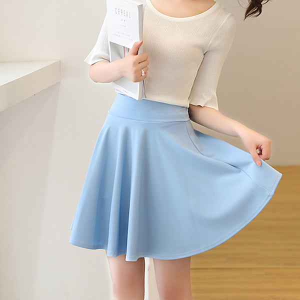 A-line Elastic Waist Pleated Skirts Attached Shorts