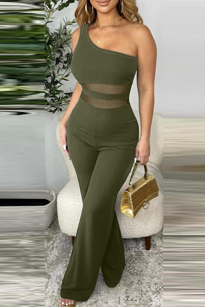 Casual Solid Asymmetrical Regular Jumpsuits