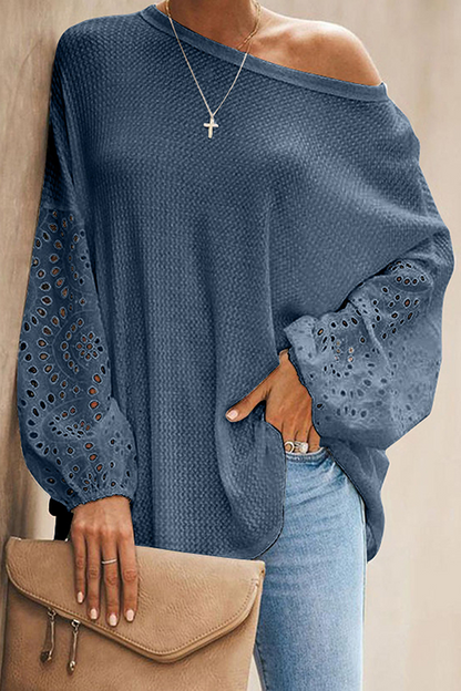 Casual Solid Hollowed Out Split Joint O Neck Tops(4 colors)