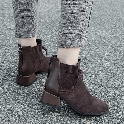 Women's Fashion Lace-Up Bow Chunky Heel Booties 16335821S