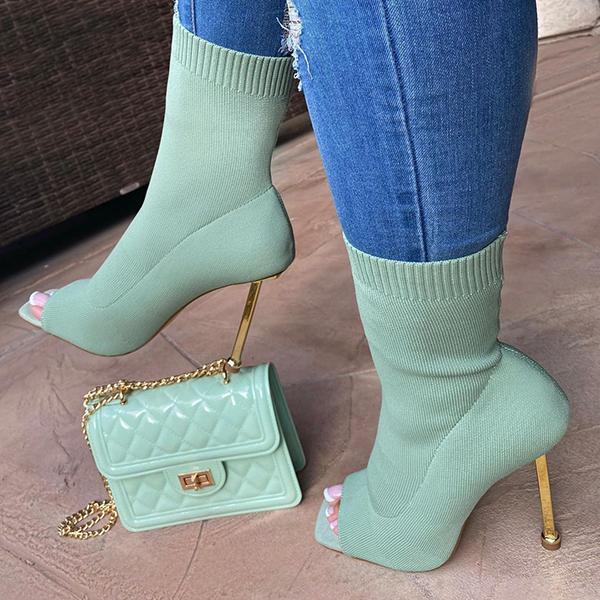 Peep Toe Knit Thin Heel Boots