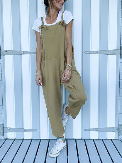 Women's Loose Sleeveless Overalls Straight Jumpsuit