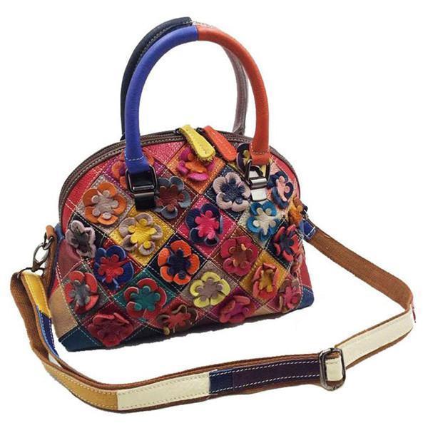 Bohemian Floral Shell Handbag Genuine Leather Patchwork Crossbody Bag