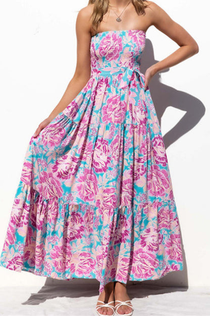 Elegant Floral Patchwork Strapless A Line Dresses