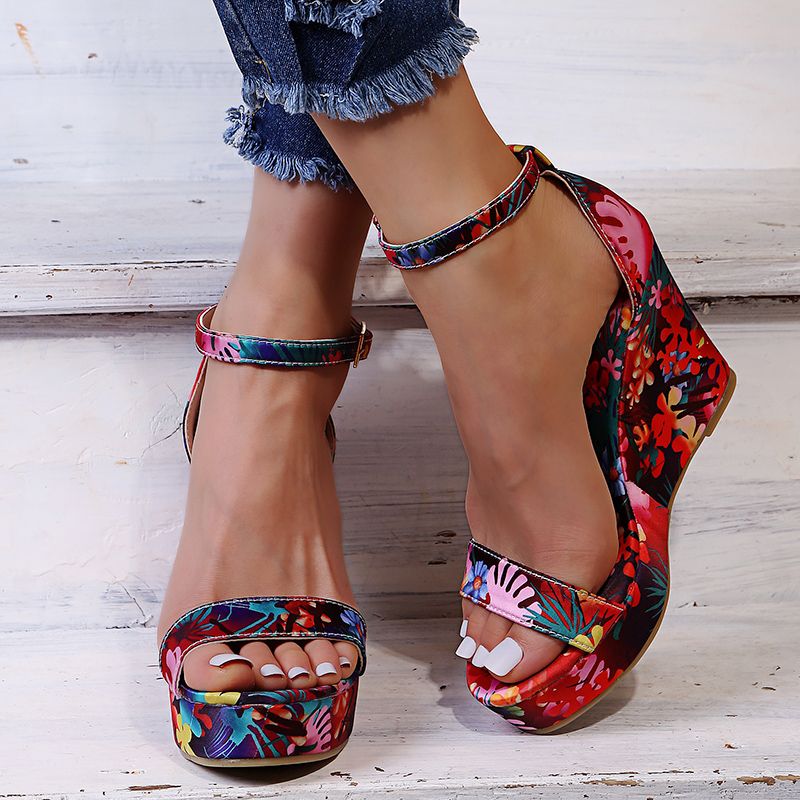 Women's Floral Pattern Wedge Sandals