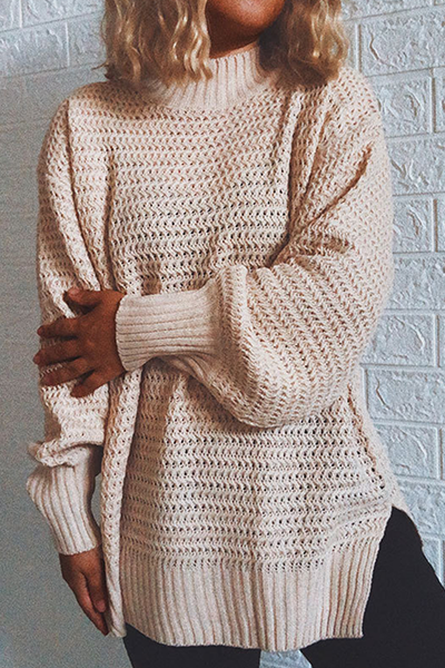 Casual Solid Slit Half A Turtleneck Tops Sweater