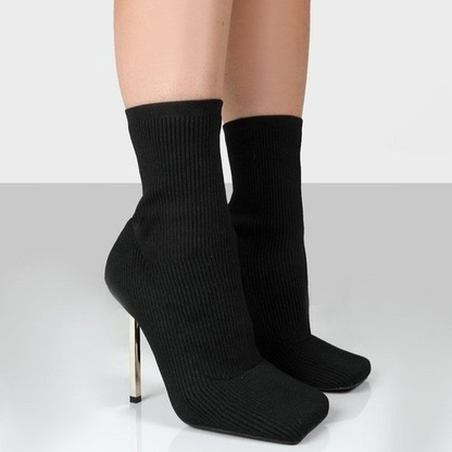 Square Toe Sexy Stiletto Knit Socks Boots