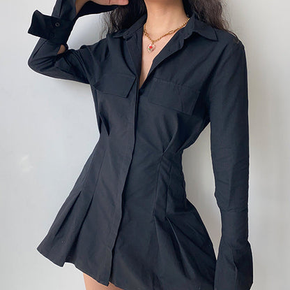 Trumpet Sleeve Button Up Dress