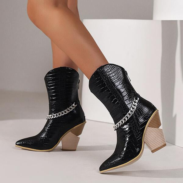 Women's Fashion Metal Chain Pointed Toe Booties 03938256S