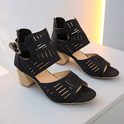 Women'S Hollow Chunky Heel High Heel Sandals 10470422C