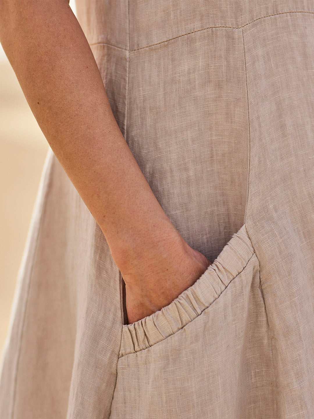 Loose Cotton and Linen Pinafore Dress with Pockets