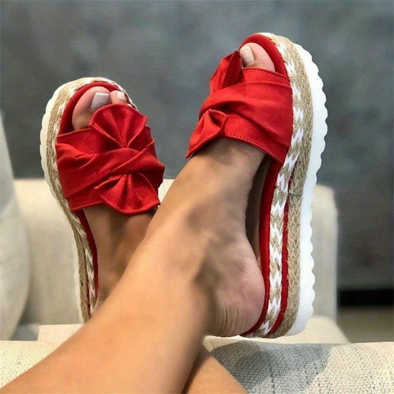 Anti-Skid Women's Platform Espadrilles with Open-Toe Bow Detailing