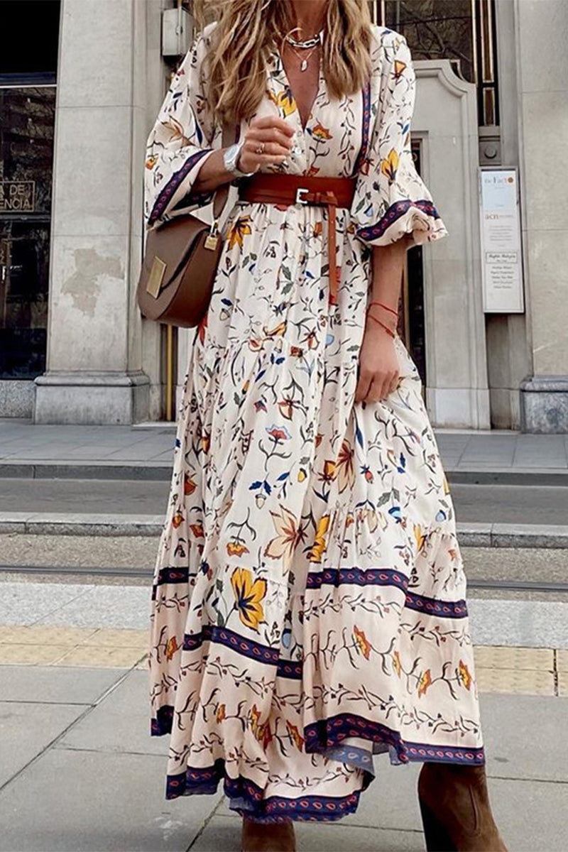 Elegant Print Printing V Neck Printed Dress Dresses