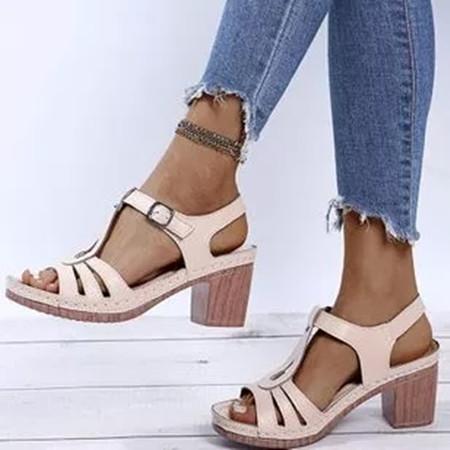 Women's Buckle Heels Nubuck Chunky Heel Sandals