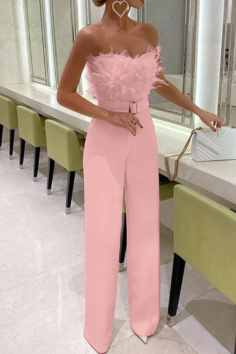 Sexy Feathers With Belt Strapless Jumpsuits(5 Colors)