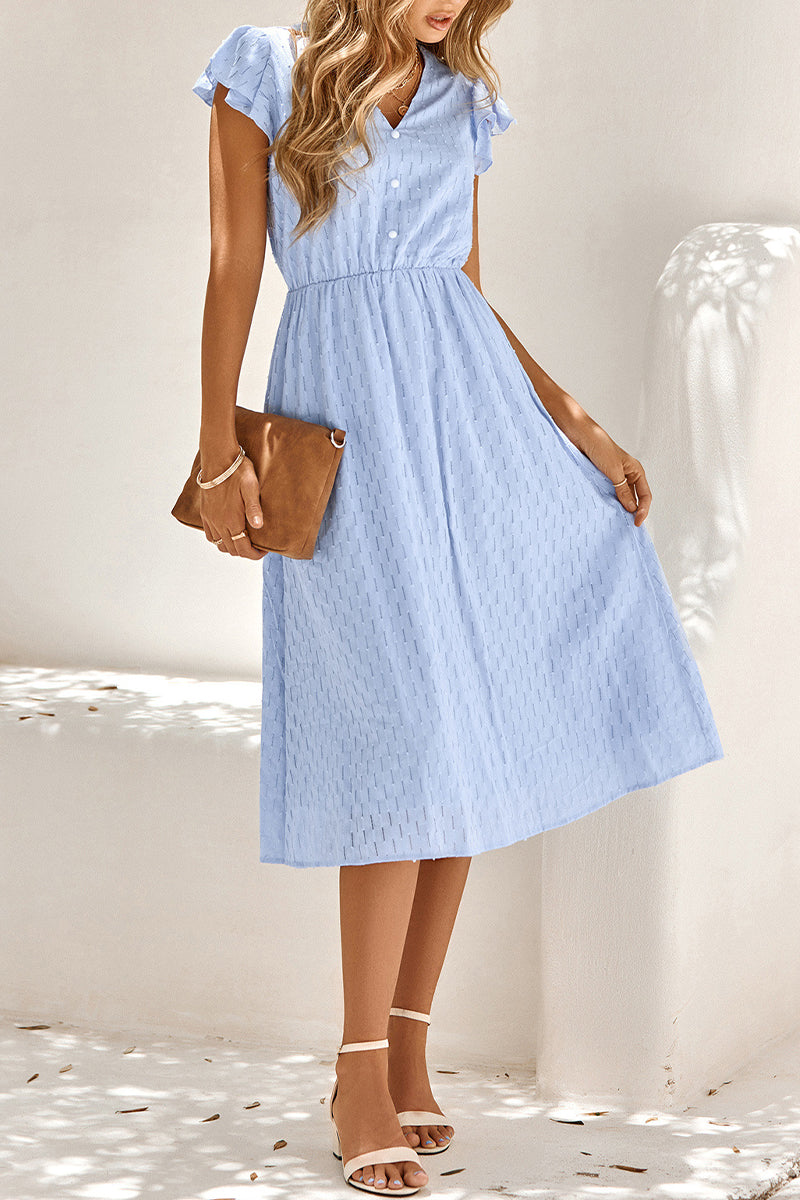 Sweet Elegant Solid V Neck A Line Short Sleeve Dress