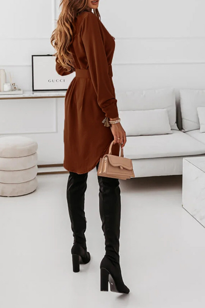 Casual Solid Patchwork Turndown Collar Shirt Dress Dresses(3 colors)