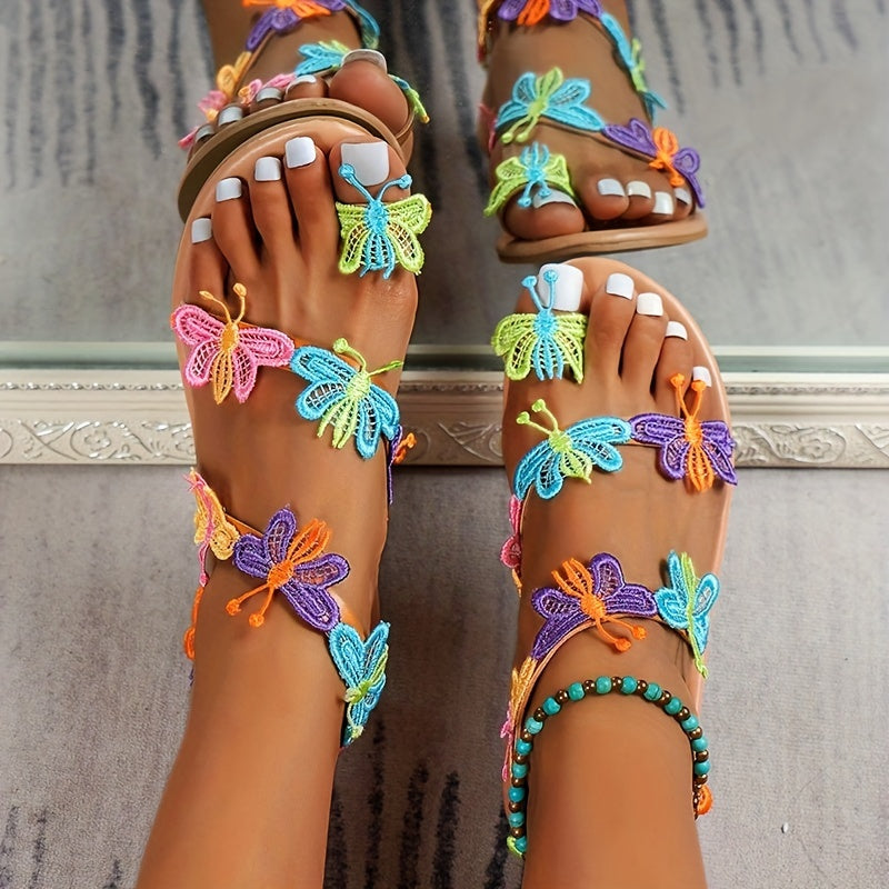 Women's Boho Colorful Butterfly Flat Sandals