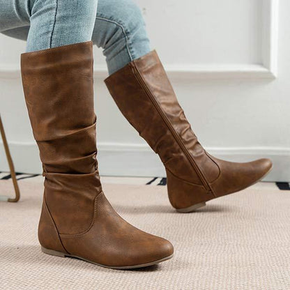 Women's Comfortable Round Toe Side Zipper Knee-High Boots 75150825C