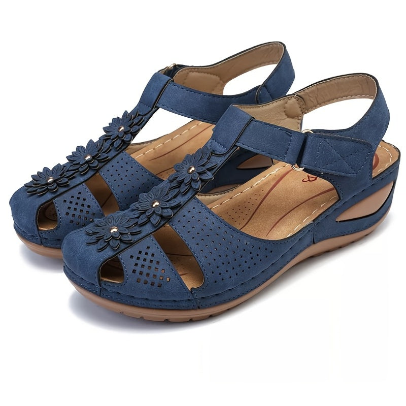 Faux Leather Hook & Loop Sandals - Women's Open Toe Casual Shoes