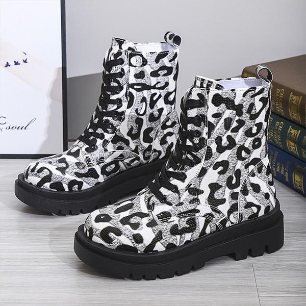 Women's Fashionable Leopard Print Square Heel Martin Boots 15962589S