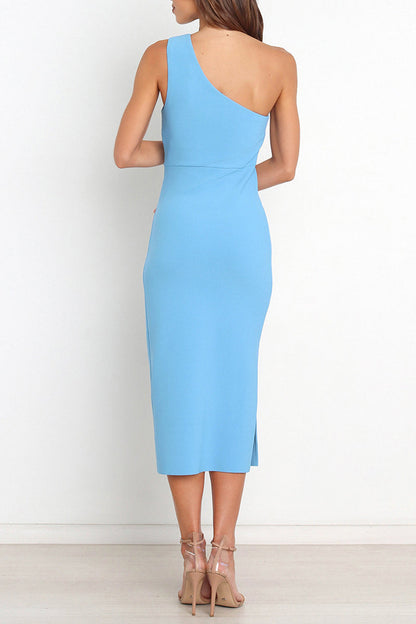 Sexy Simplicity Solid Fold Oblique Collar A Line Dresses