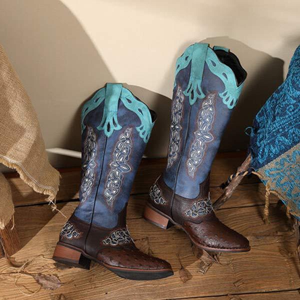 Women'S Embroidered Colorblock Rider Boots 66786994C