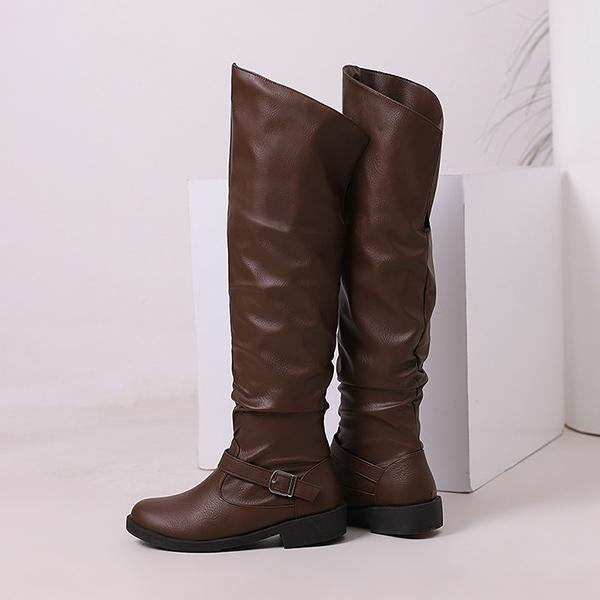 Women's Fashion Buckle Decorated Cuffed Tall Boots 28052298S