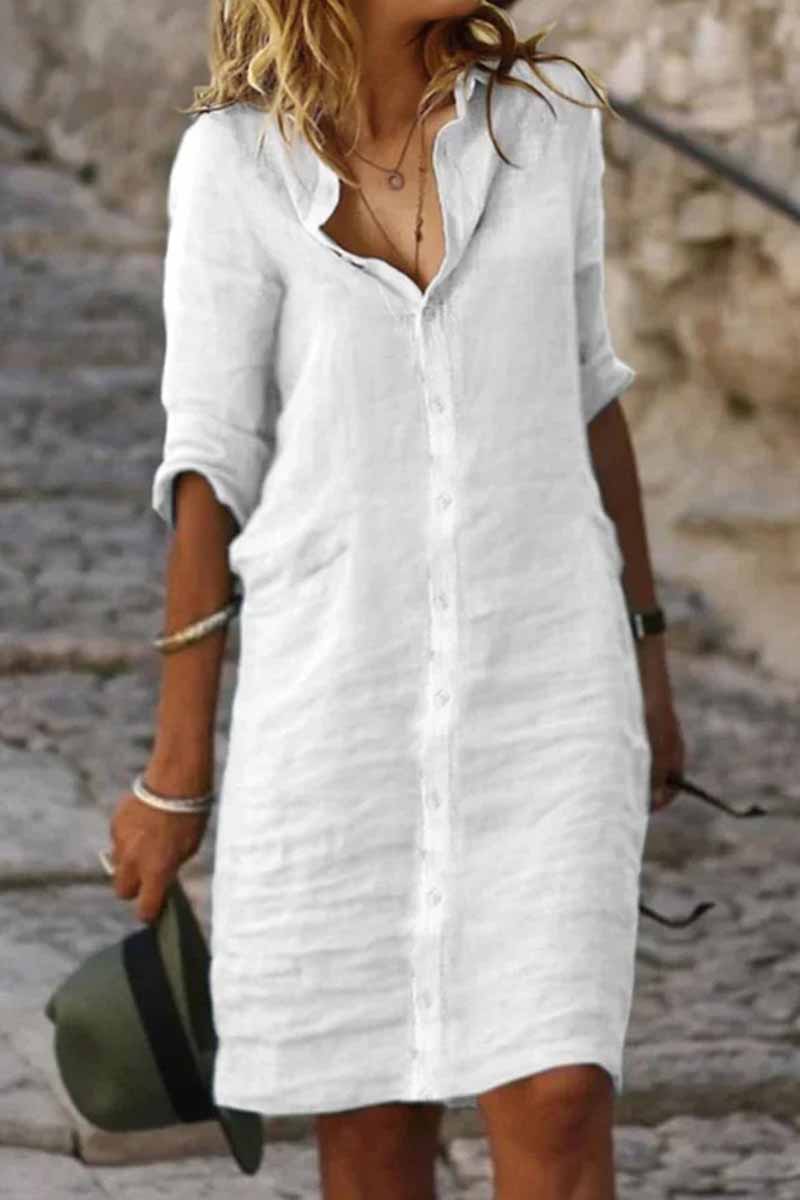 Casual Solid Turndown Collar Shirt Dress Dresses