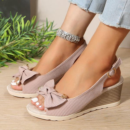 Women's Elegant Bow Flat Wedge Roman Sandals 15673684C