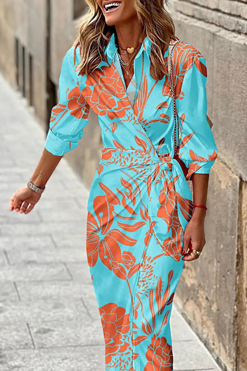 Fashion Print Shirt Dress Dresses(9 Colors)