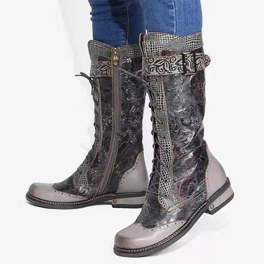 Women'S Ethnic Vintage Mid Heel High Boots 86158281C