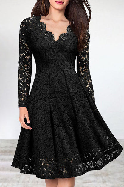 Celebrities Elegant Solid Lace V Neck A Line Dresses