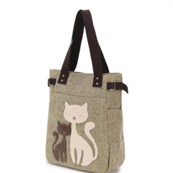 Casual Cute Cat Large Capacity Canvas Handbag Shoulder Bag
