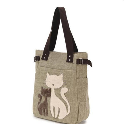 Casual Cute Cat Large Capacity Canvas Handbag Shoulder Bag