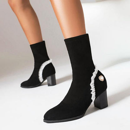 Women's Elegant Lace Heart High Heel Booties 57074446S