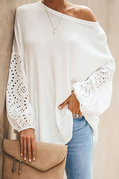 Casual Solid Hollowed Out Split Joint O Neck Tops(4 colors)