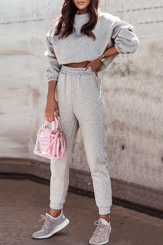 Fashion Casual Solid Basic O Neck Long Sleeve Two Pieces
