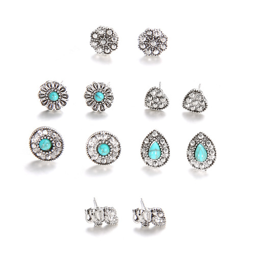 Boho Turquoise Stud Earring Set