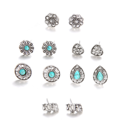 Boho Turquoise Stud Earring Set