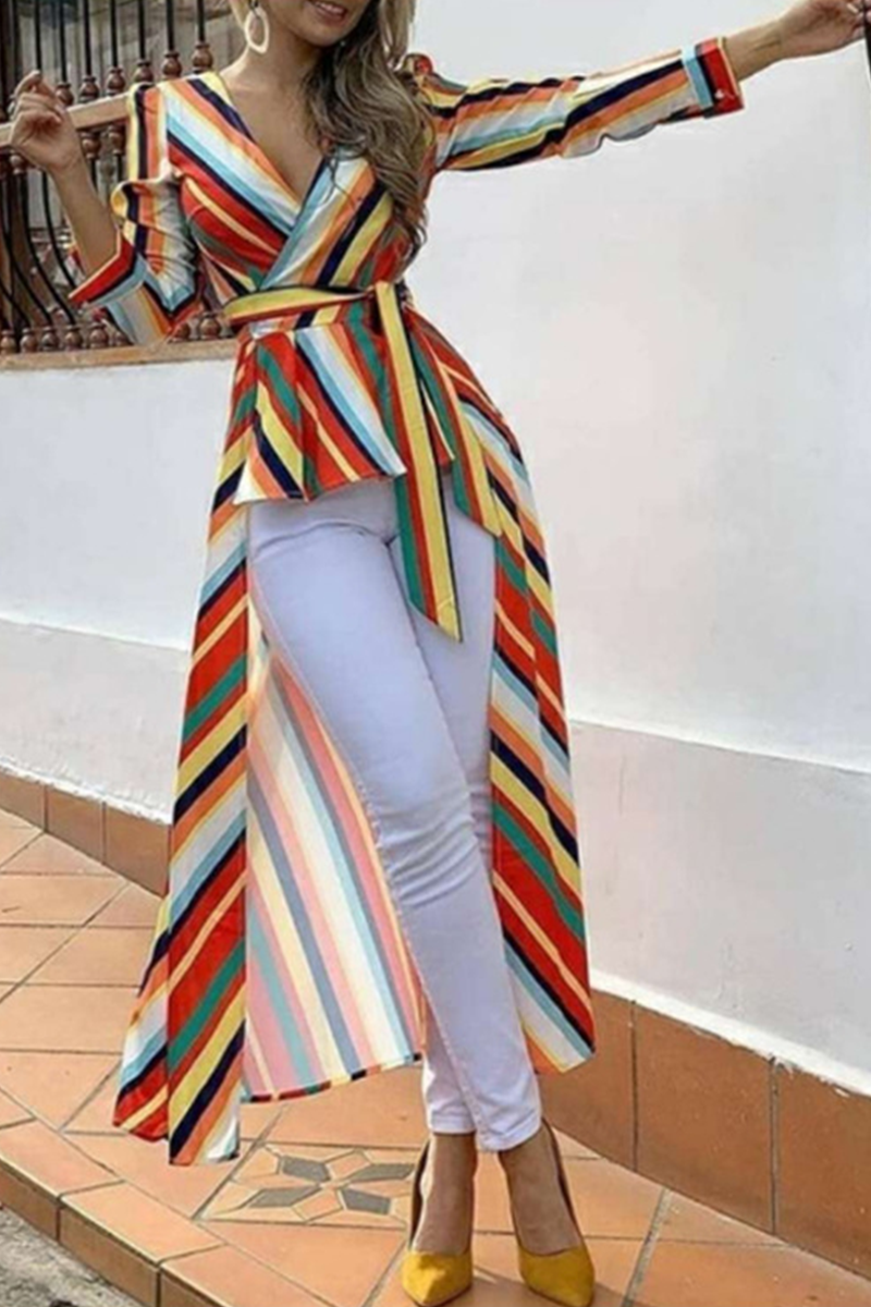 Fashion Striped Patchwork V Neck Dresses