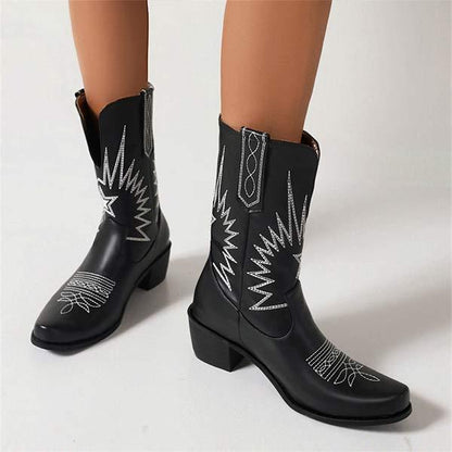 Women's Mid-Heel Embroidered Slip-On Ankle Boots 15968460C