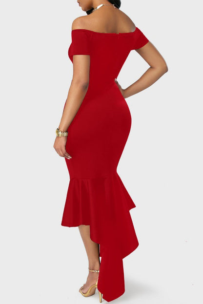 Celebrities Elegant Solid Solid Color V Neck One Step Skirt Dresses